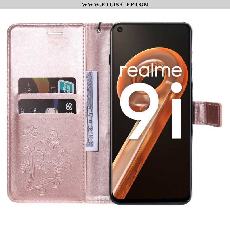 Etui Folio do Realme 9i z Łańcuch Gigantyczny Motyl Z Paskami